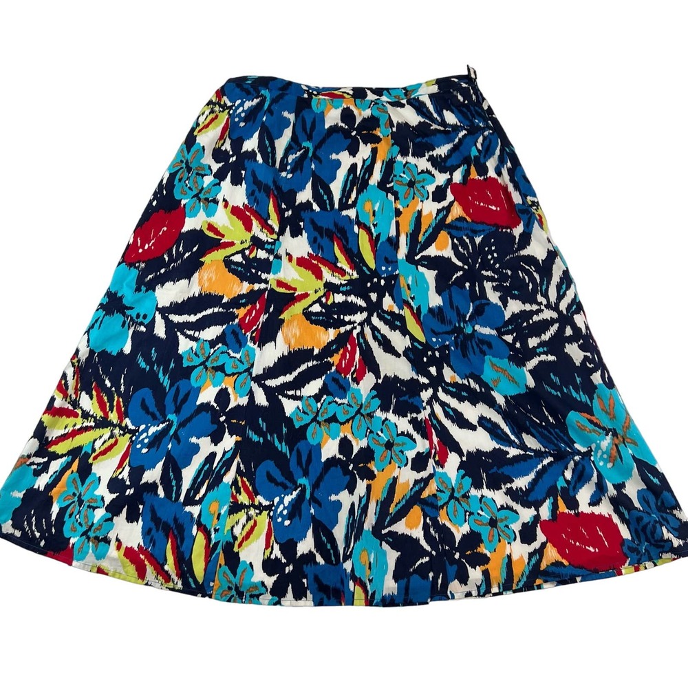 Chico's Floral Midi Skirt - Blue, Red, Yellow